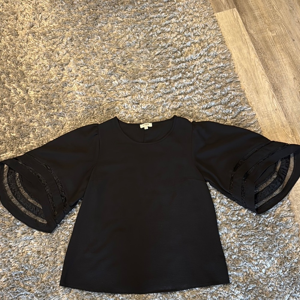 Umgee Black Boxy Blouse with Cut Out Details